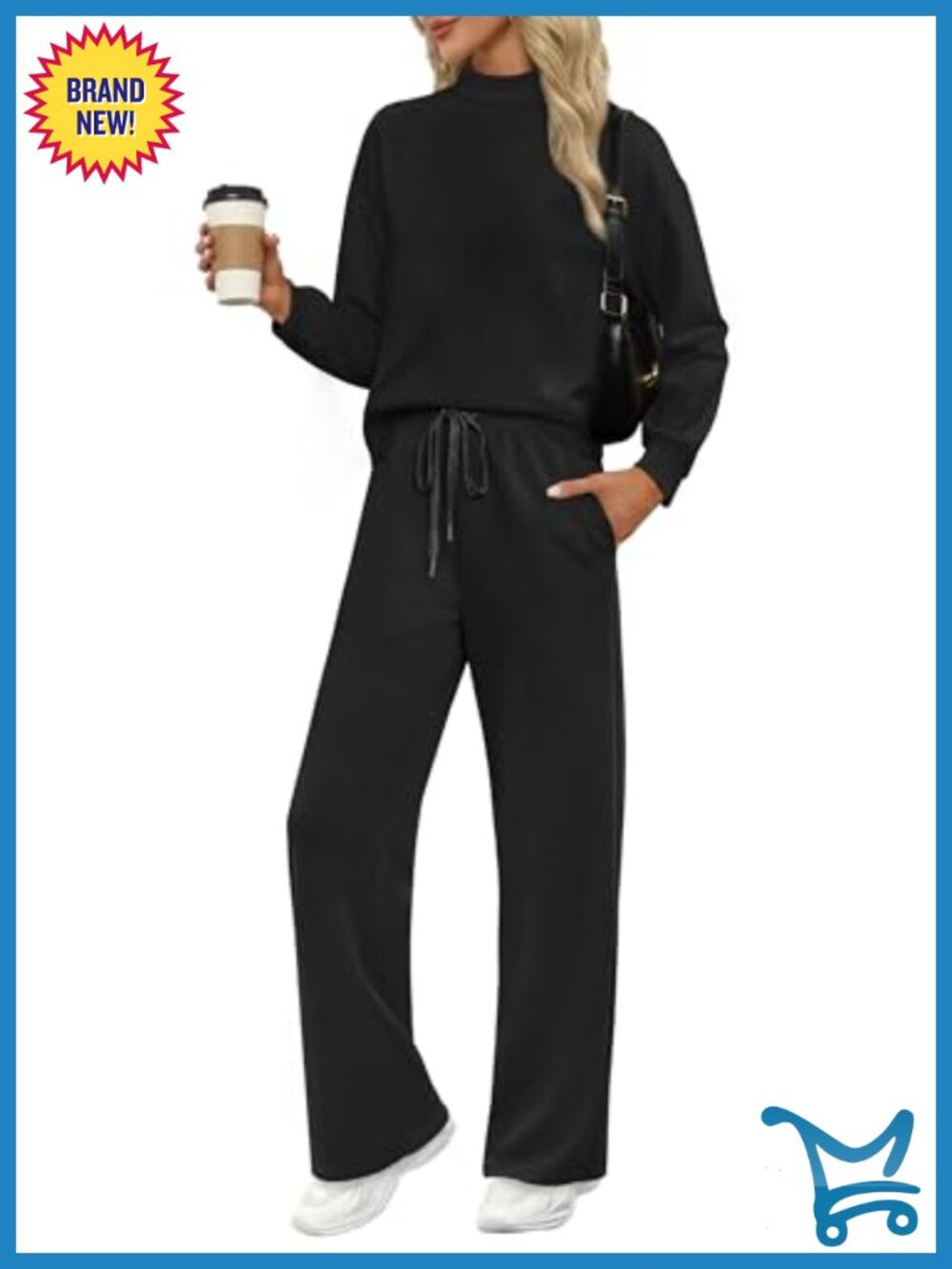 2 Piece Lounge Set Mock Neck Top Wide Leg Pants